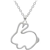 Paialco 925 Sterling Silver Outline Bunny Rabbit Pendant Necklace, White Gold Plating