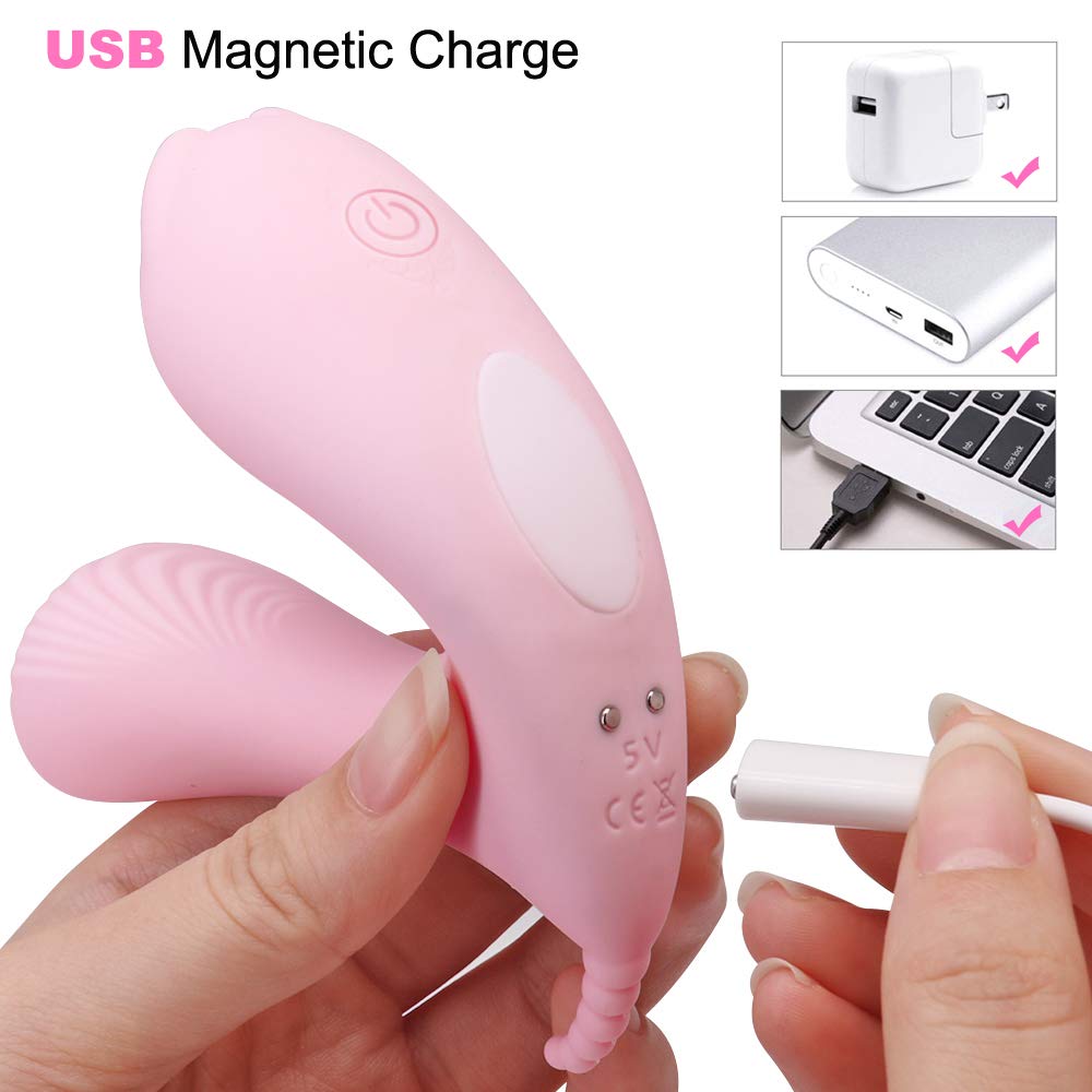 Butterfly Vibratoren für Sie mit Fernbedienung, Wearable Klitorisstimulator, Vibrator für sie Klitoris und G-punkt Stimulation, Silikon Paarvibrator Massagegerät Rabbit-Vibratoren mit 9 Frequenzen, 100% Wasserdicht, Rosa