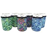 Beer Can Sleeves - Set of 6 Can Sleeves - Extra Thick Neoprene with Stitched Fabric Edges (Paisley)