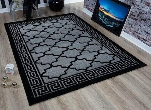 Serdim Rugs Valencia Modern Trellis Design Carved Area Rugs Grey Black 60x220 cm Runner