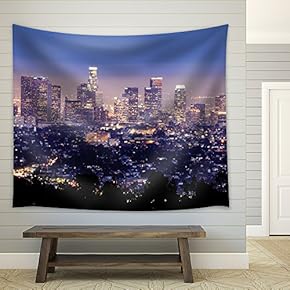 The City of Los Angeles All Lit Up at Night - Fabric Tapestry, Home Decor - 51x60 inches