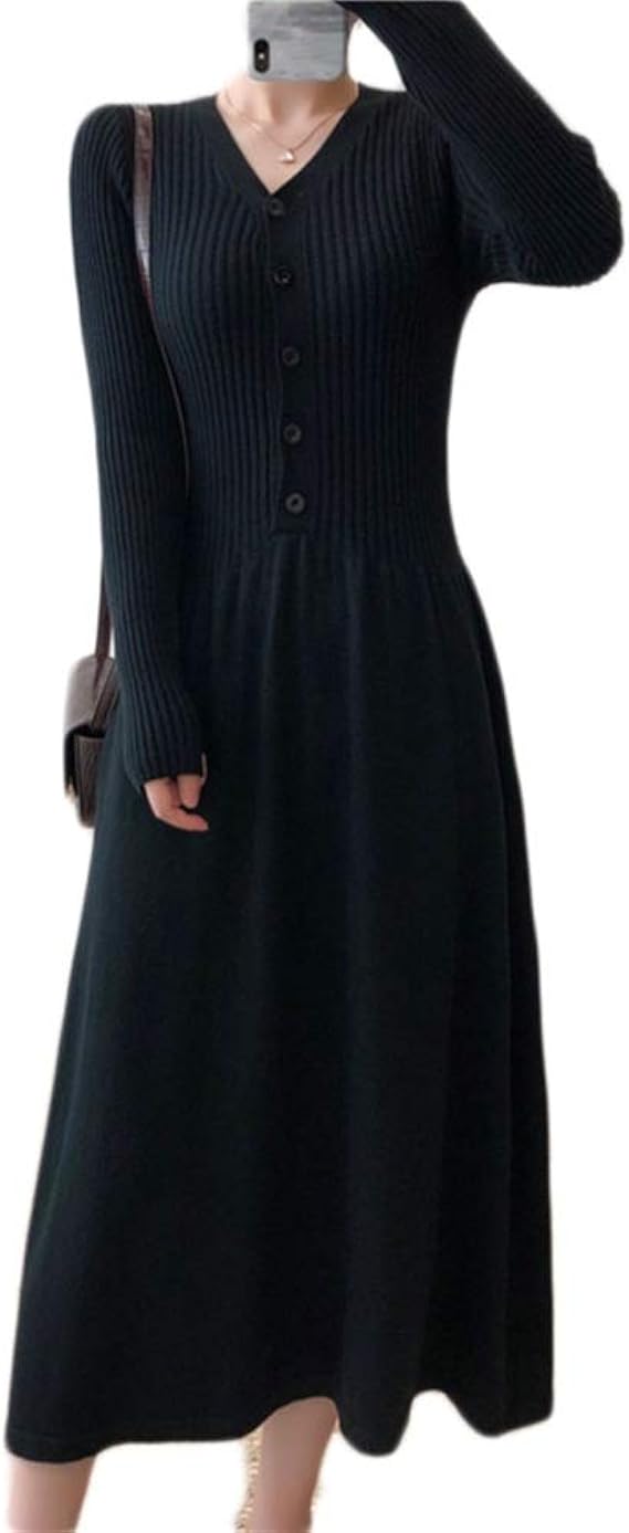 Amazon ニット ワンピース 長袖 ロング 秋冬 大きいサイズ ニットワンピース プリーツ プリーツワンピース 厚手 ひざ下丈 ミモレ丈 お呼ばれ オフィス きれいめ 体型カバー 通勤 ゆったり レディースワンピース ワンピース チュニック 通販