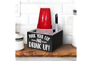 WMTBSRSW Wood Disposable Cup Holder with Marker Slot, Mark Your Cup and Drink Up Plastic Cup Organizer Drink Dispenser for Wedding Party Kitchen Decor, Gift for Hostess