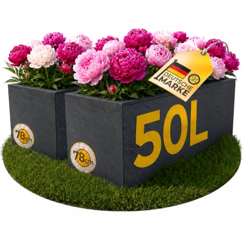 Ondis24 2X Pflanzkübel Vulkano, je 50L Pflanzvolumen, rechteckig, Blumenkasten mit Wasserspeicher, Balkon Terrasse, Blumenkübel, Doppelpack (Anthrazit