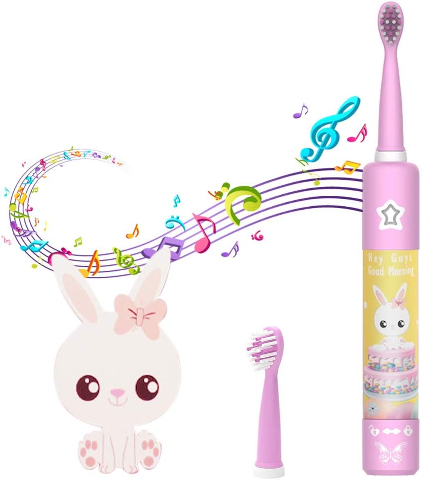 Iadong Kids Sonic Toothbrush, IPX7 Waterproof Music Electric Toothbrush with 3 Modes, 2 Brush Heads, 2 Minutes Timer, USB Cable, Easy-Operated Cartoon Toothbrush for Children of 3-12 Years Old