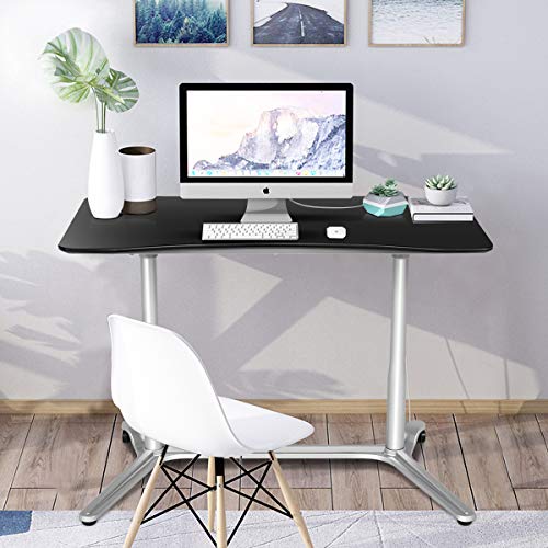 Tangkula Standing Desk Computer Desk, Height Adjustable Sit Stand Desk with Movable Wheels, Portable Writing Study Laptop Table of Iron Pipe Frame, MDF, PVC Tabletop, for Home Office Dorm, Black