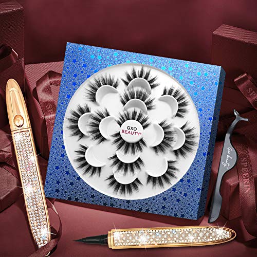 Magic Lashes with Eyeliner Kit, 7 Pairs 3D Reusable Eyelashes & 2 Tubes