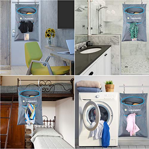 Lemecima 2 stück Wäschesack Reise, Wäschesammler tür, Wäschesack Camping mit Edelstahl Türhaken und Schultergurten für Schlafzimmer Badezimmer Wohnheim, Grau