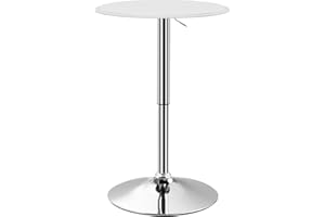 HOMCOM Round Bar Table, 360° Swivel Pub Cocktail Table with 67-93 cm Adjustable Height, Faux Leather Covered Top and Steel Ba