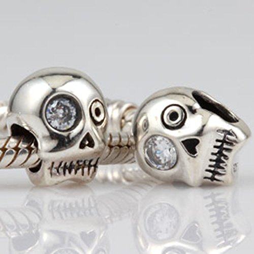 925 Sterling Silver Charm Skeleton Charm Skull Charm Halloween Charm fit for Pandora Bracelet (B)