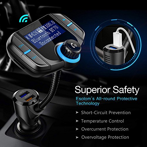 image for Bluetooth FM Transmitter, KINHOO Wireless Car Stereo Radio Adapter Rec