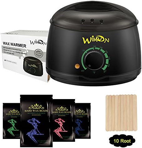 Wax Warmer, Wikvon Hair Removal Waxing Kit with 4 Hard Wax Beans and 10 Wax Applicator Sticks for Women and Men (Black)