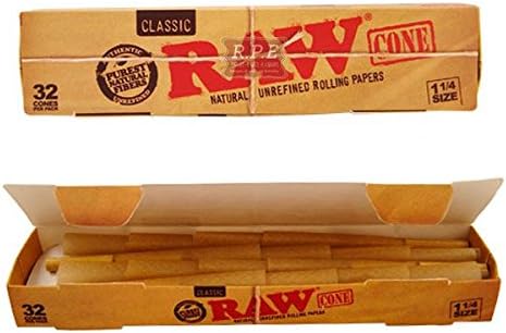 Raw Classic Cone 1-1/4 Size Unrefined Rolling Papers 32 Ct