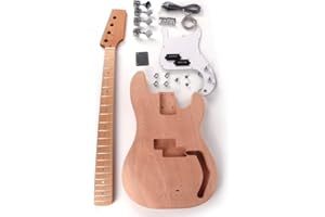 GENERIC Roasted Canadian Maple Neck DIY Electric Bass Guitar Kit Kits Unfinished Uncut Mahogany Body Maple Fingerboard Fretboard All Parts Included (Pbass Maple Fretboard)