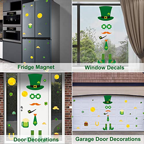 St.Patrick\'s Day Garage Door Decorations-Lrish Clover Green Hat Gold Coins Large Size Reusable PVC Window Clings Stickers Garage Decoration for St Patricks Day Decorations…