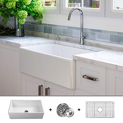 Luxury 33 Inch Modern Farmhouse Ultra Fine Fireclay Kitchen Sink In White Single Bowl Flat Front Includes Grid And Drain Fsw1002 By Fossil Blu On Galleon Philippines