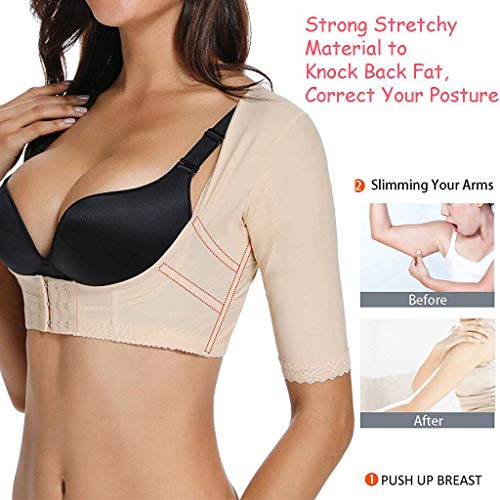 DZTZ Compression Sleeves Upper Arm Shapewear Crop Tops for Women Humpback Posture Corrector Bra Vest Surgical Slimmer Tops (L, Beige)