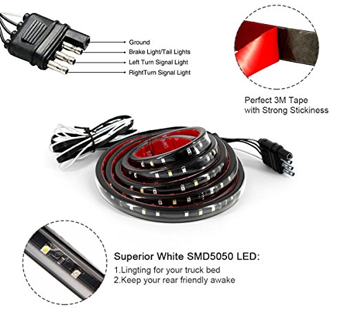 Carrep Universal Truck Tailgate Strip Light Side Bed Light Strips 5 Function Waterproof Turn Signal, Parking, Reverse,Brake Lights (47 inches) - Thumbnail 4