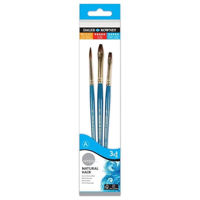Daler Rowney Simply Short Handle Watercolour Brush Set (3 Brushes