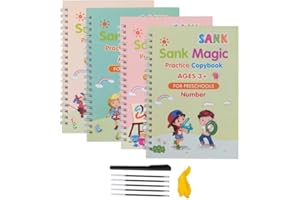 PAUL VALENCE Sank Magic Practice Copybook for Kids update version, Handwriting Practice Book 4 Pack with Pen Refill English Cursive Calligraphy Reusable Age 3-8 (4pc+ pen)