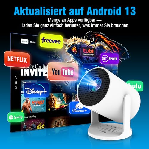 Portable Mini Projector 4K with WiFi 6 and Bluetooth, Small Projector for Travel, 360° Rotating Base, Power Bank Connection and Mobile Phone Pairing, Ideal for Home Cinema and Portable Projector 4K