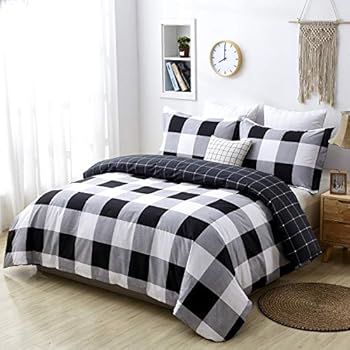 Amazon.com: FADFAY Duvet Cover King Plaid Bedding Black ...