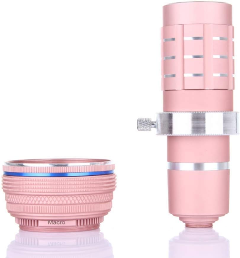 GWX Photographing External Mobile Phone Lens, 12X Mobile Phone Lens Wide-Angle Macro 3-In-1 External Camera with Mobile Phone Clip And Tripod for Most Smartphones,Pink