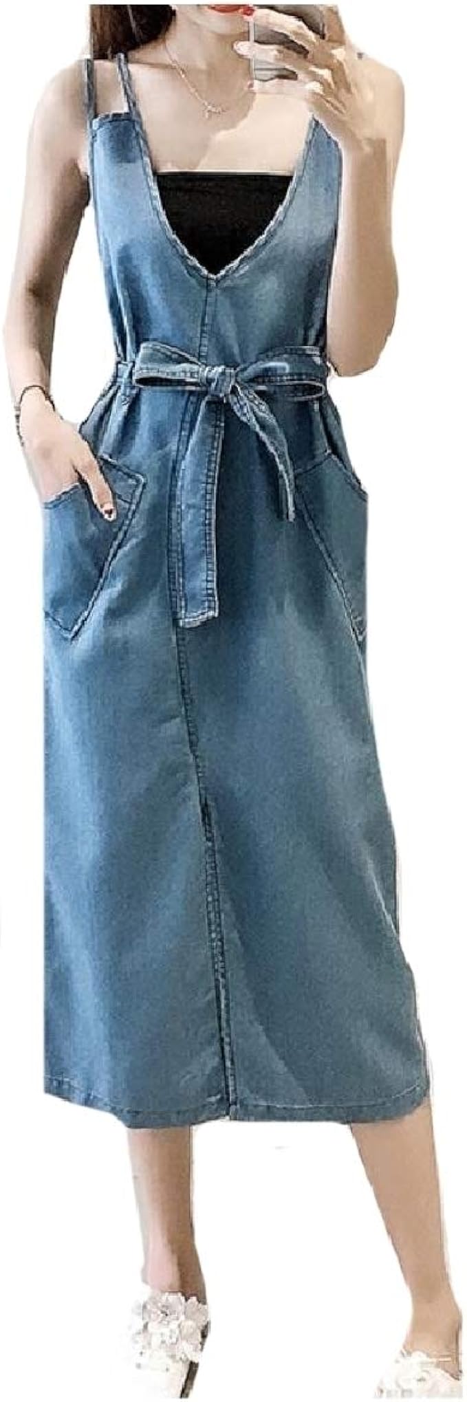 denim dress below the knee