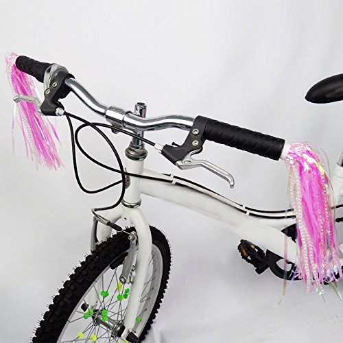 VASANA 1Pair Unisex Kid's Bicycle Scooter Streamers Colorful Handlebar Pom-pom Ribbon Tassel with Bead Design Bike Carrier Decoration Accessories Best Xmas Gift for Girls and Boys Bike Decor Pink - Thumbnail 5