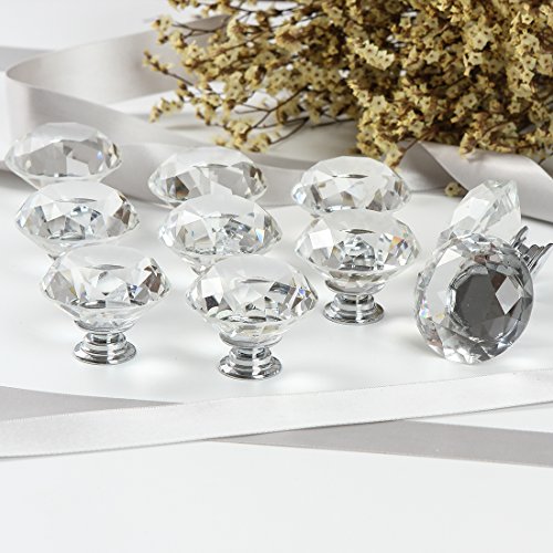 image for CZC HOME 10 PCS Diamond Crystal Glass Pull Handle Cabinet Knobs Cupboa