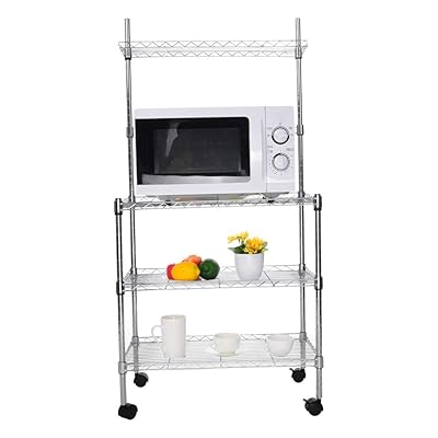 3-Tier Wire Metal Mesh Shelves Rolling Cart with Lockable Wheels