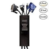 4 Pack Cable Management Sleeve - Zipper Cord Organizer for TV/Computer/Home Entertainment - 20 inch Expandable Neoprene Cable Sleeve with Buckle (Black)