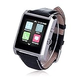 Luxsure Bluetooth 4.0 Smart Watch Waterproof Wrist Watch Phone with Camera Touch Screen and PU Leather Strap Band Smartwatch for IOS iPhone 6 6 plus Samsung Android Smartphones(Silver)