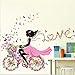 SWORNA Nature Series SN049 Flower Butterfly Girl on Bicycle Removable Vinyl DIY Wall Art Mural Sticker Decal Decor for Living Room/Bedroom/Playroom/Hallway/Kindergarten/Home Office/School 28