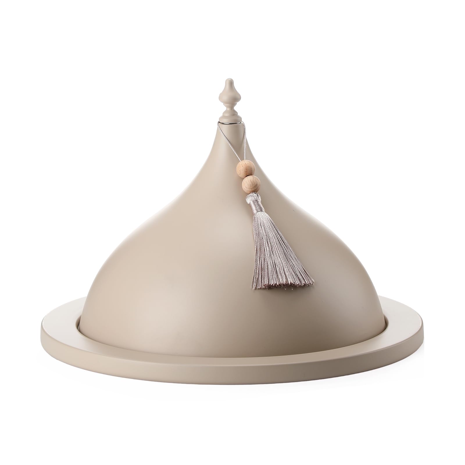 Photo 1 of Qinyoung Decorative Ramadan Dates Cover, 12 Inch Taupe Metal Serving Dome Cloche Cover with Silver Tassel for Dates, Eid Serving Platter, Elegant Iftar and Suhoor Table Centerpiece