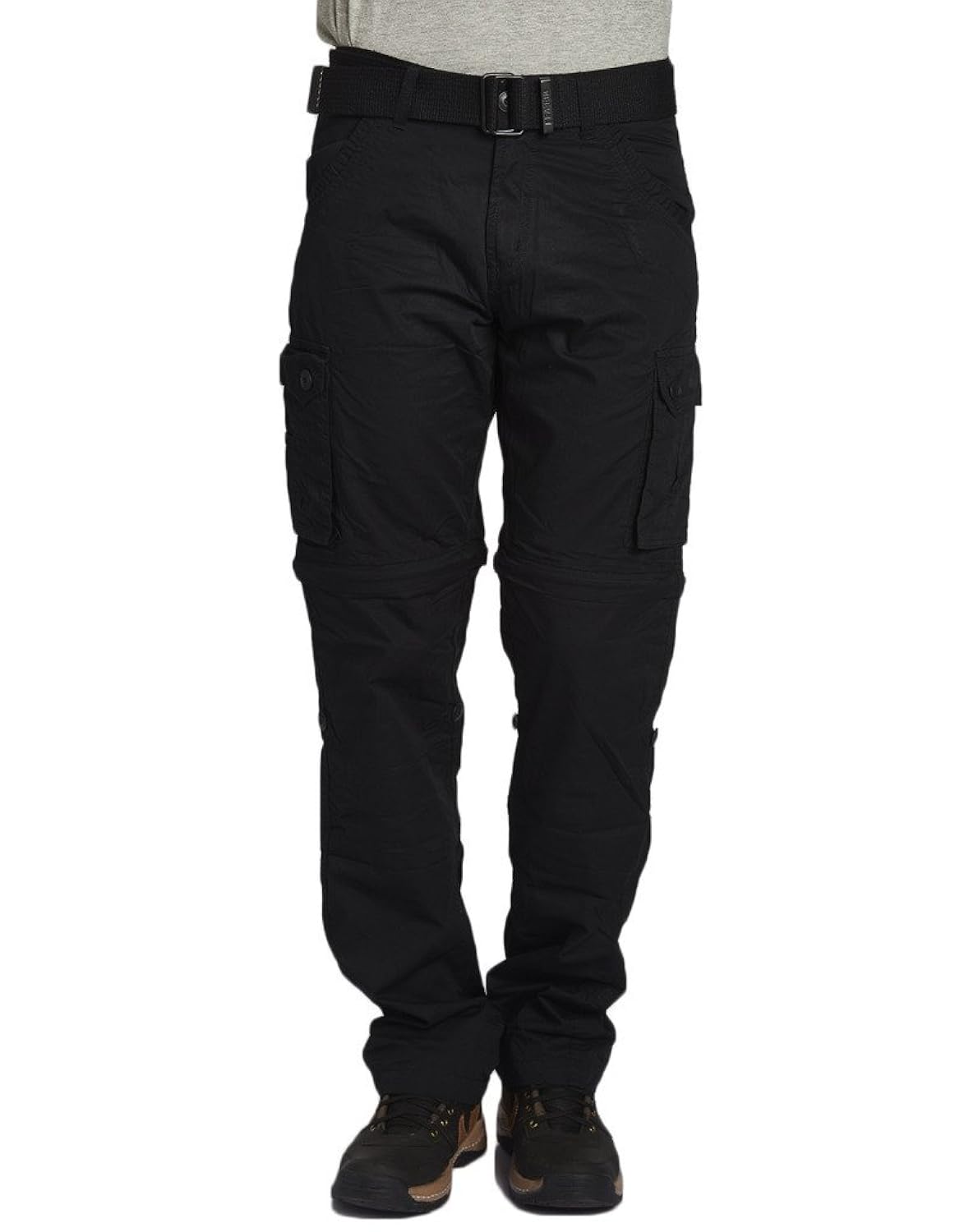 beevee mens 100% cotton solid black fixed waist cargo with belt