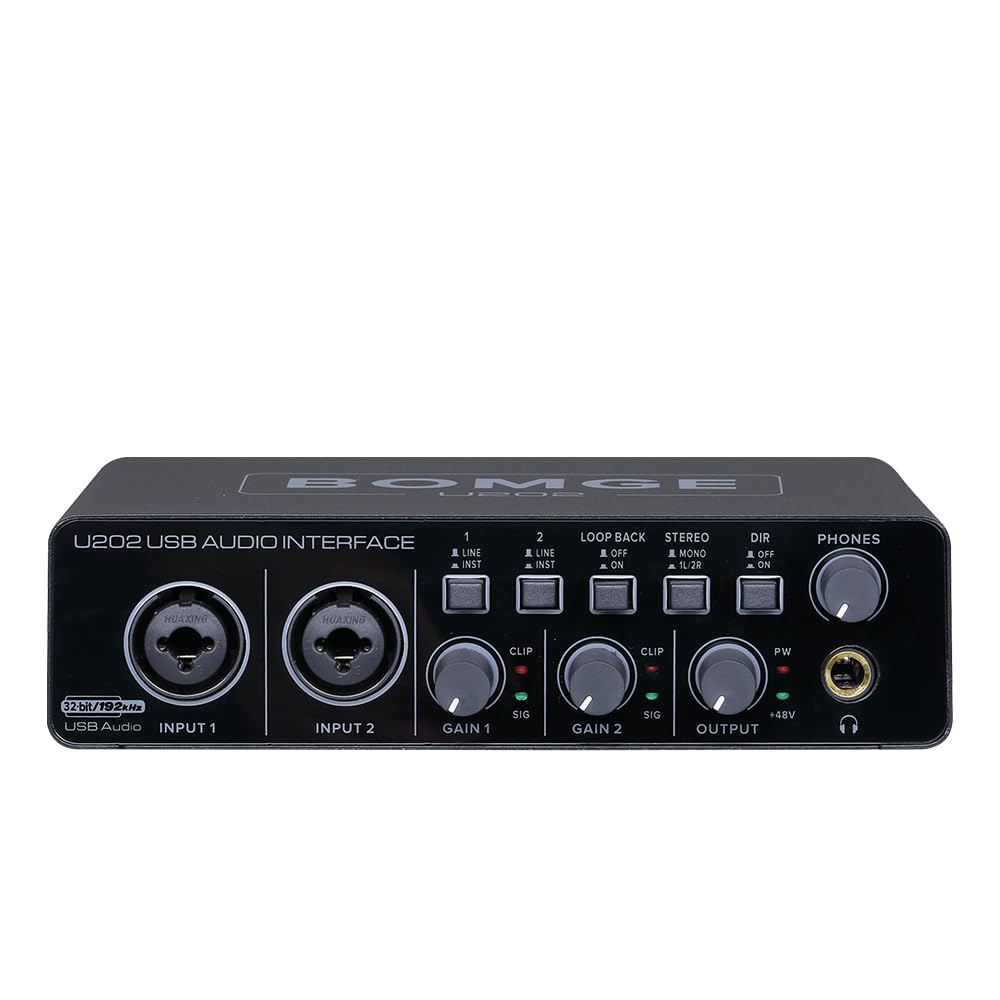 BOMGE U202 USB Audio Interface with Mic Preamplifier XLR/TSR/TS Ports,48V,32-Bit/192kHz Resolution fro computer recording,Streaming,Podcasting