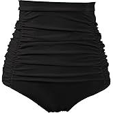 COCOPEAR Women's Ruched High Waisted Bikini Bottom Retro Vintage Swim Short Tankinis