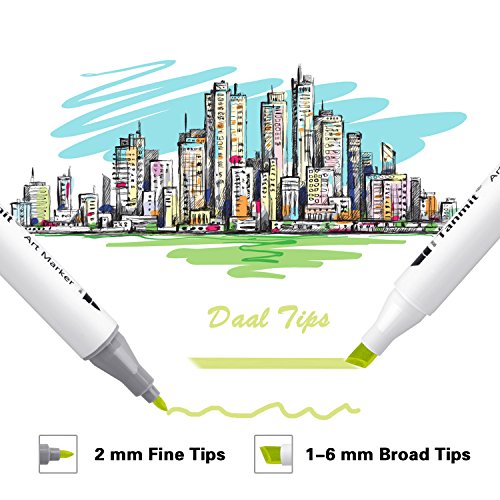 Tanmit Marker Pens Dual Tips Permanent Art Markers for Kids, Highlighter Pens for Adult Coloring Drawing Sketching Highlighting and Underlining - Carrying Case & 40 Colors