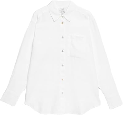 Camisa Extragrande Estilo Girlfriend 100% Lino Blanco UK 12 (EU 40)