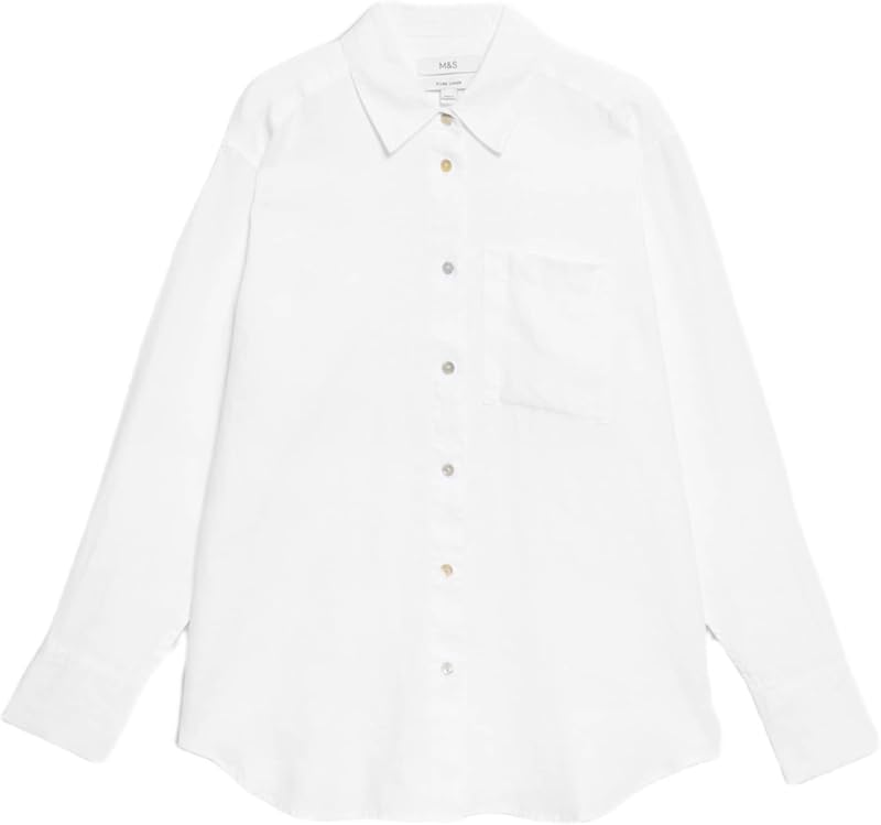 Camicia Oversize in Puro Lino Stile Girlfriend (Bianca|44) da Donna Bianco 44