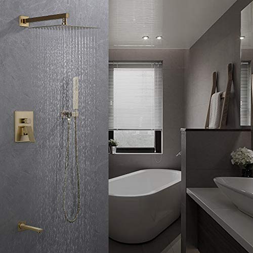Iriber Champagne Bronze Rain Shower System with Waterfall Tub Spout 3