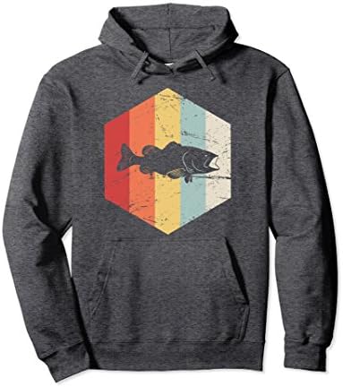 Unisex Retro Vintage Bass Fishing Hoodie Large Dark Heather