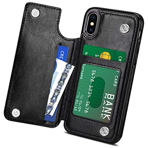 HianDier Wallet Case Fit for iPhone Xs, Slim Protective Case with Credit Card Slot Holder Flip Folio Soft PU Leather Magnetic Closure Cover Case Compatible with iPhone Xs 5.8