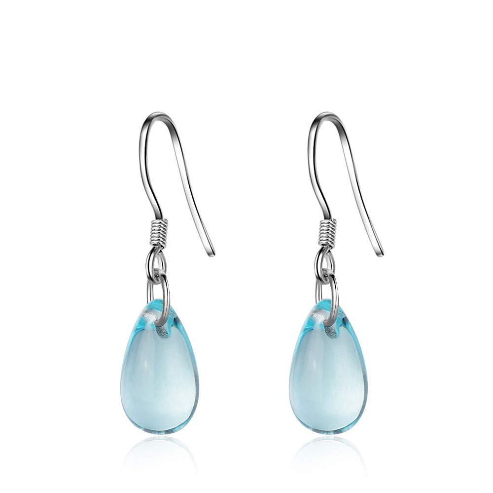 Boowhol Earrings women's fashion art blue crystal drop-shaped earrings temperament short ear jewelry 925