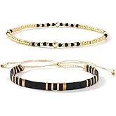 Bohxantium Tila Flat Beaded Stretch Bracelets for Women Stackable Gold Colorful Seed Beads Boho Bracelet Stack Adjustable Rope String Friendship Jewelry Trendy Holiday Gift