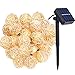 Solar String Lights Outdoor,Oak Leaf 19.7 ft 30 LED Rattan Ball LED Fairy Lights for Outdoor Garden Backyard Patio Party,Warm White, 2 Modes
