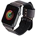 EACHE Geniune Leather Watch Band 42mm 44mm Grey Crazy Horse Calfskin Leather Strap for Iwatch Series 1,2,3,4 Black Adapter