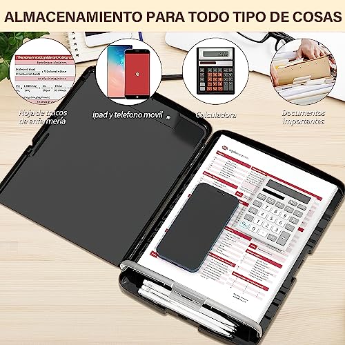 HONGHCL - Portapapeles de Plastico con Almacenamiento, Portapapeles con Almacenamiento Multifunción, Apertura Lateral del Portapapeles, Portapapeles para Enfermería,Oficina (Negro)