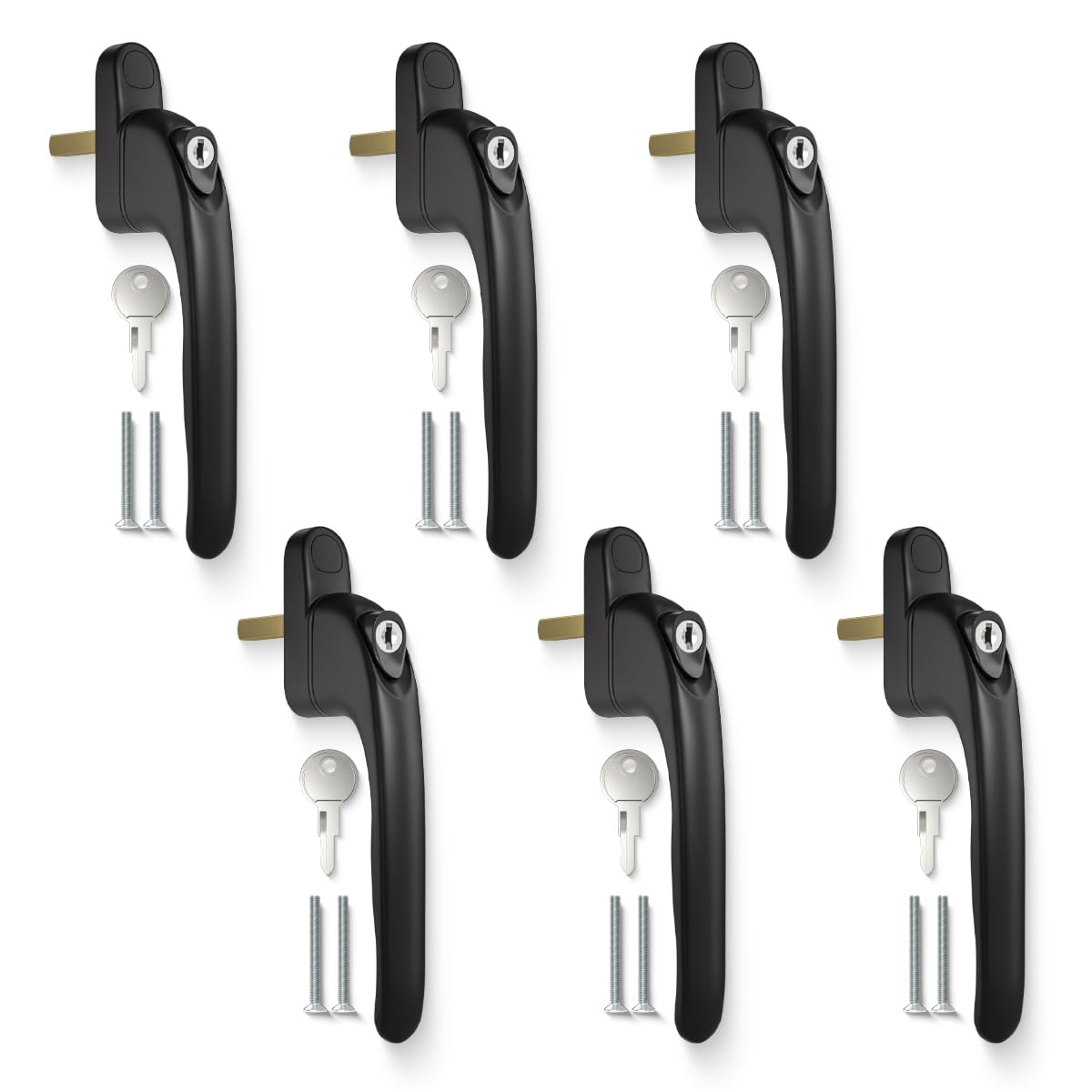 Bwintech 6 Pcs in-Line Black UPVC Aluminium Window Handle, 43mm Spindle for Indoor and Outdoor UPVC Window